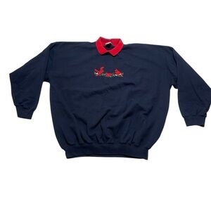Embroidered Cardinal Navy Sweatshirt with Collar Women’s Size 2X Grandma Winter